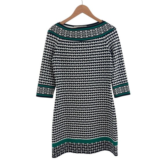 Max Studio Black Green White Boatneck Geometric Print Dress Sheath Size M Office - Picture 7 of 7